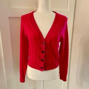 J. Crew Cashmere Shrunken Women's Cable-Knit Cardigan Neon Berry M